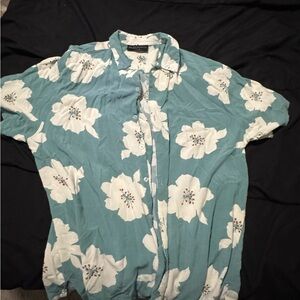 No Boundaries Teal and White Floral Button-Up